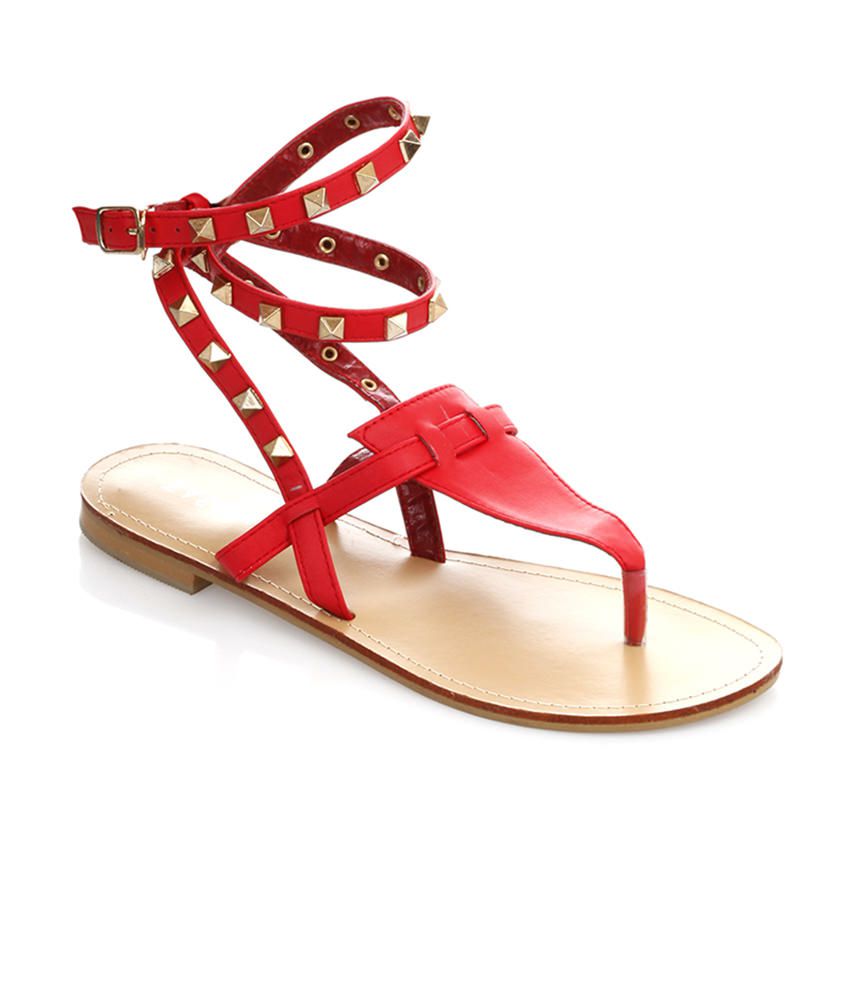 Fascino Stud Detailed Gladiator Sandals Red Price in India- Buy Fascino ...