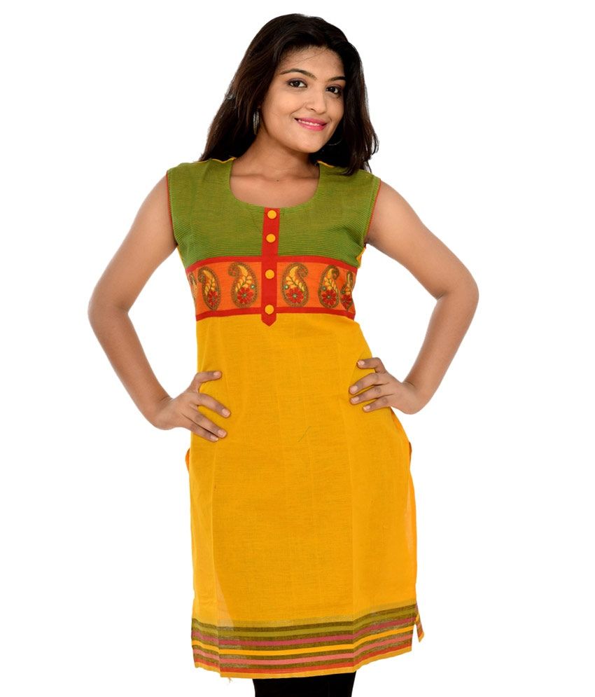 sleeveless yellow kurti