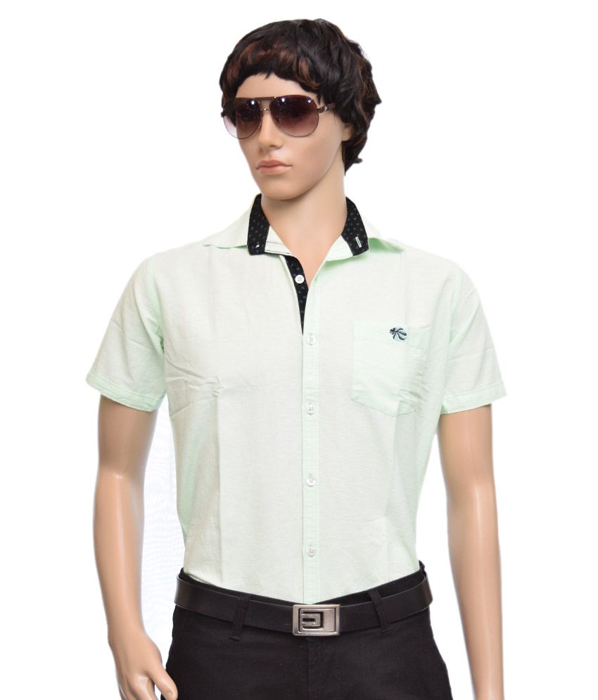     			British Terminal Green Cotton Slim Fit Shirt