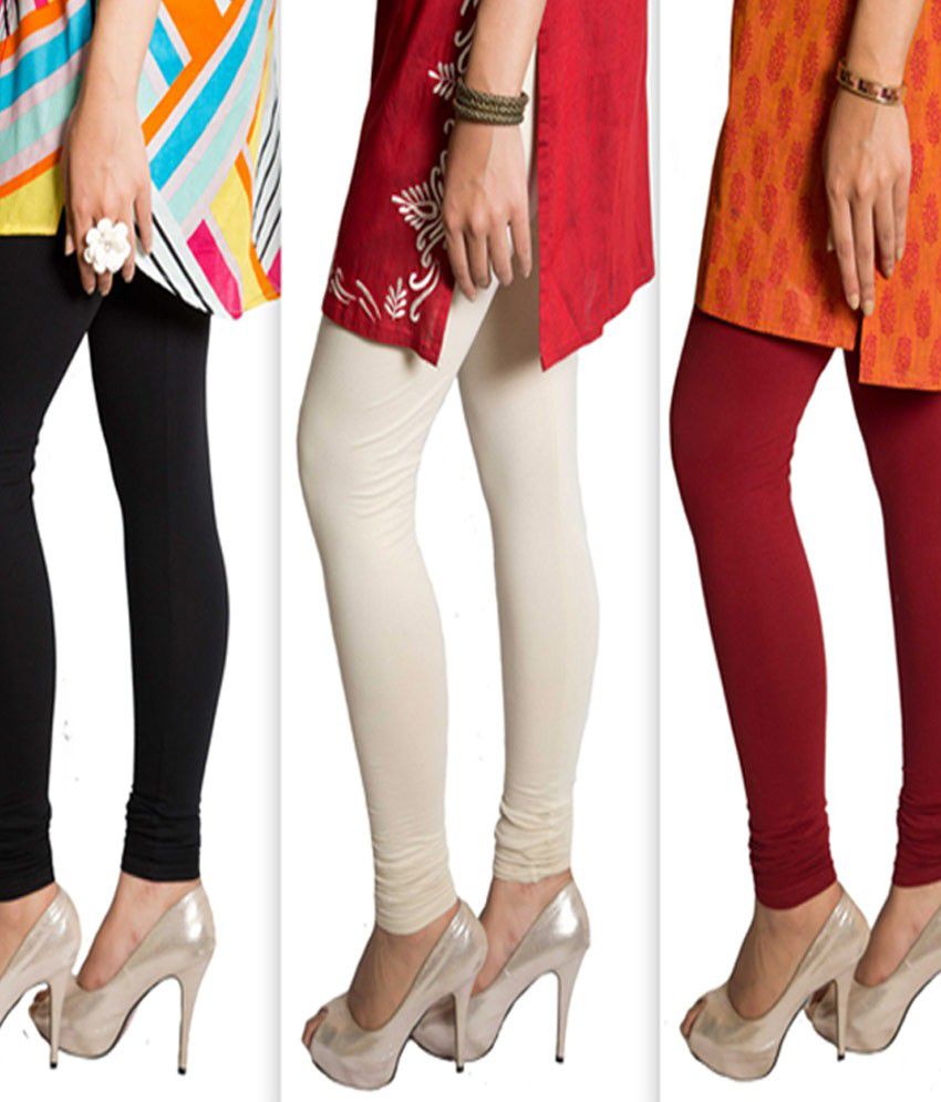 Red Saffron Soft Cotton Lycra Leggings - Pack Of 3 Price in India - Buy ...