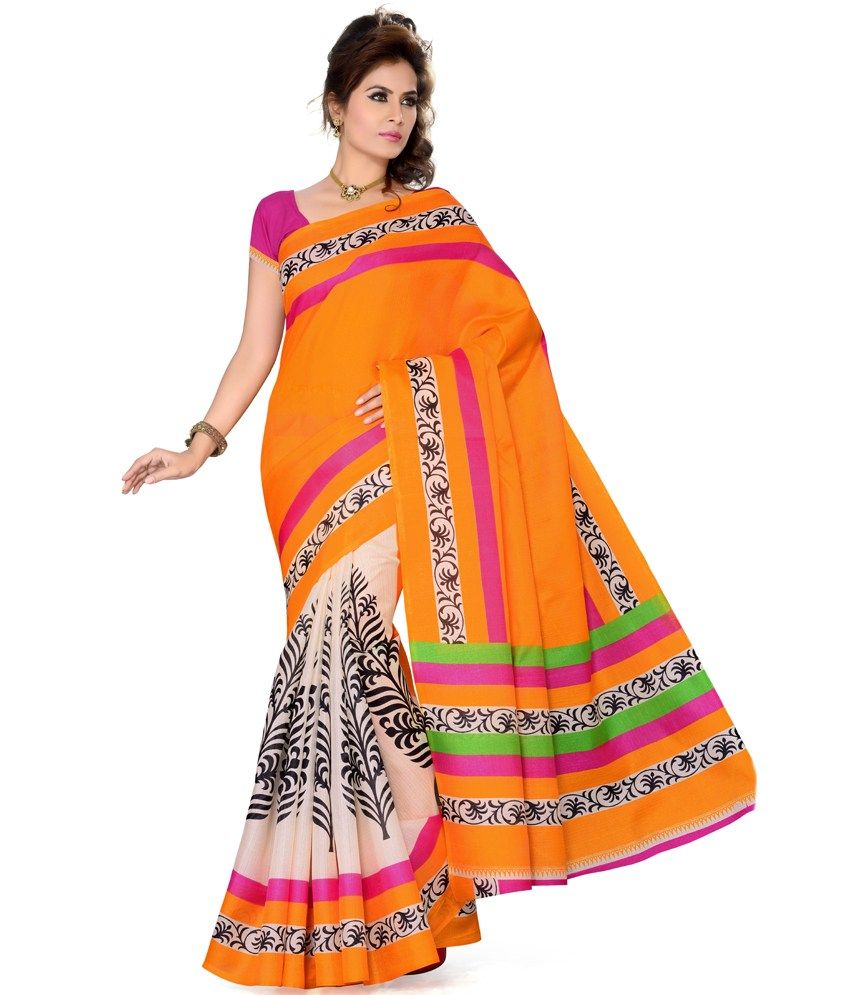 Idesigner Multi Color Printed Bhagalpuri Silk Saree With Blouse Piece ...