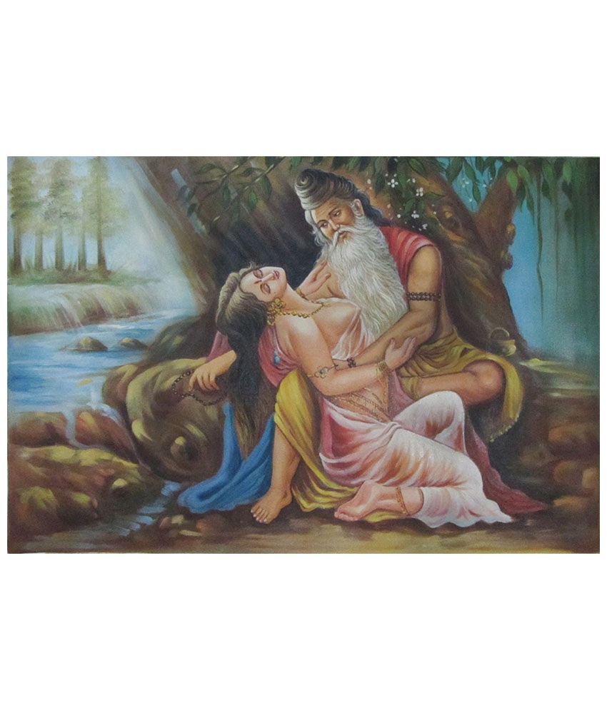     			Ecraftindia Love Scene Of Rishi Valmiki Brown Canvas Painting