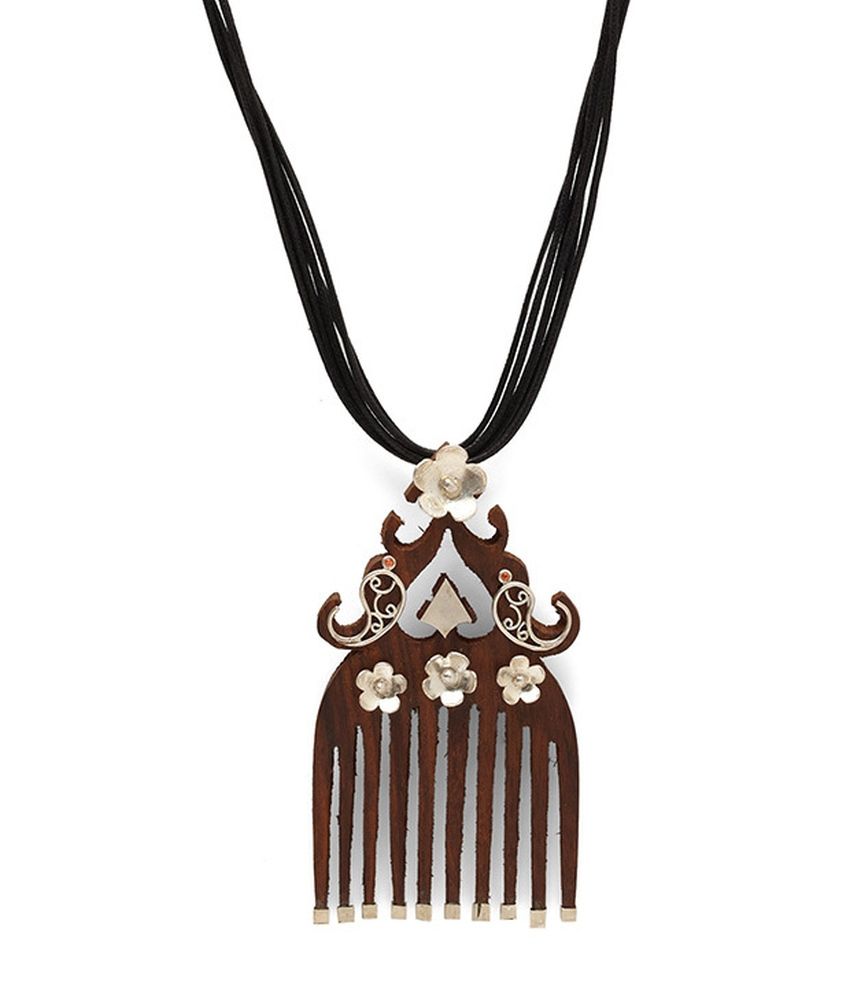 Fabindia Silver Floral And Paisley Wooden Pendant Buy Fabindia Silver Floral And Paisley Wooden
