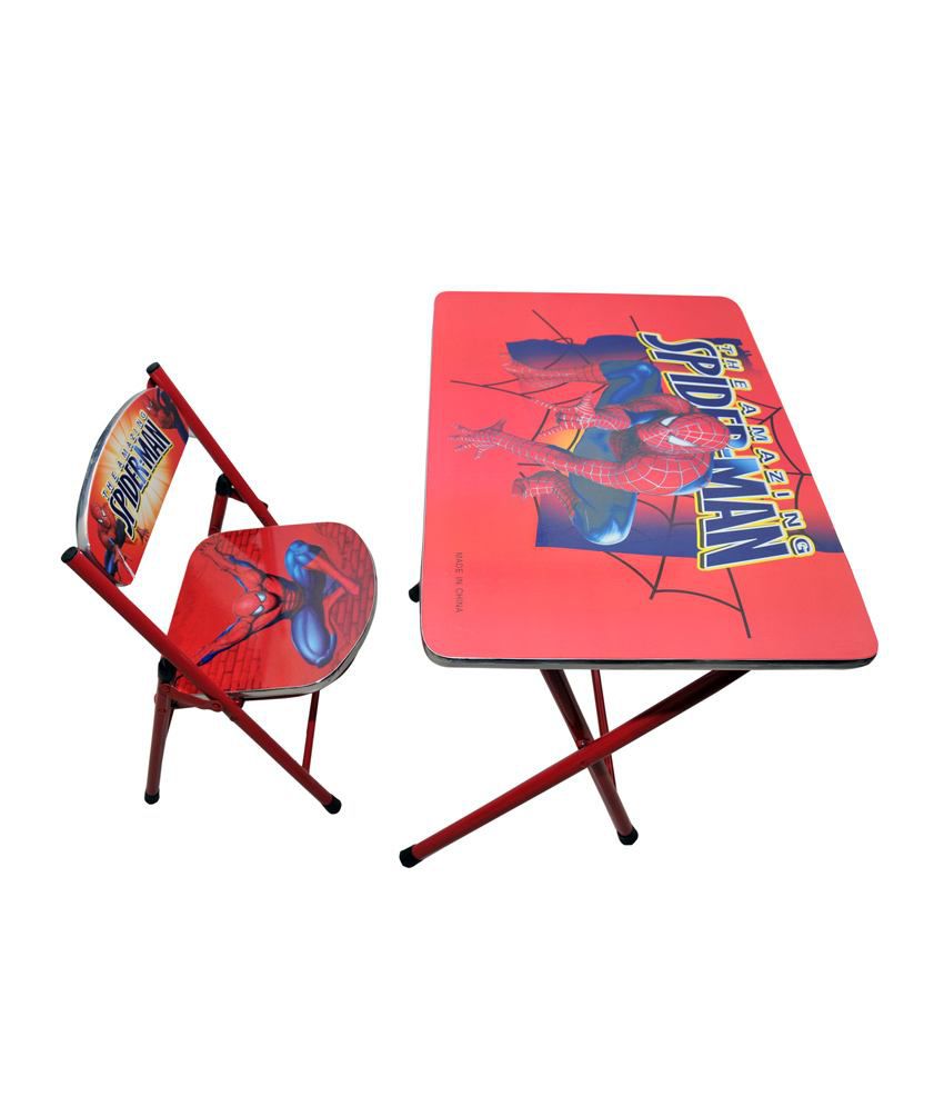 happy kids foldable study table and chair  spiderman red