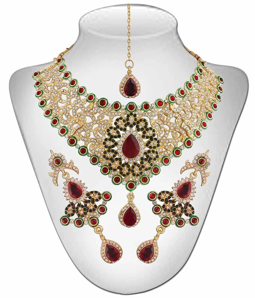 Panini Maroon Bridal Necklace Set With Maang Tika Buy