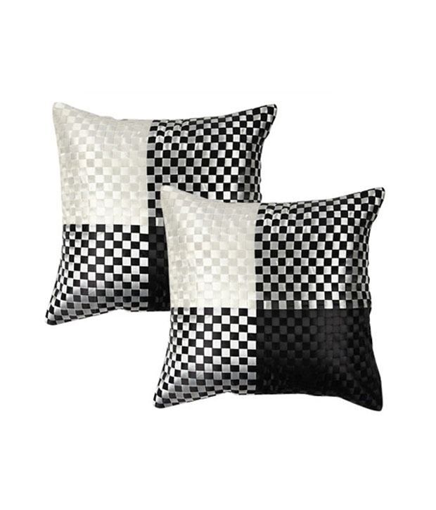    			Rajasthani Sarees Polysilk Mat Weave Checks Design Cushion Covers - Set Of 2