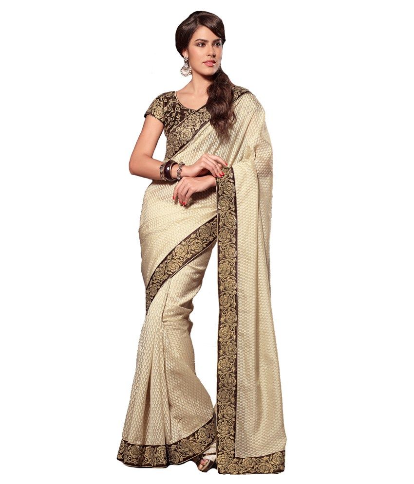 Saree Exotica Beige Embroidery Designer Saree Buy Saree Exotica Beige