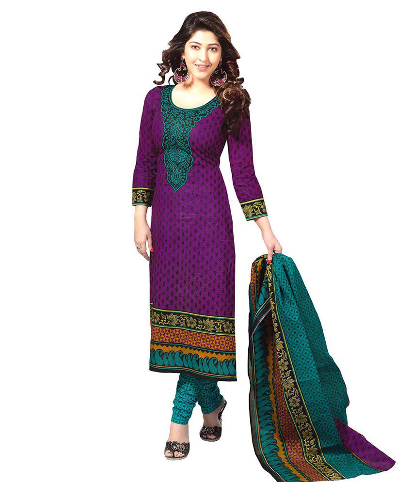 Shree Ganesh Purple Cotton Unstitched Dress Material - Buy Shree Ganesh ...