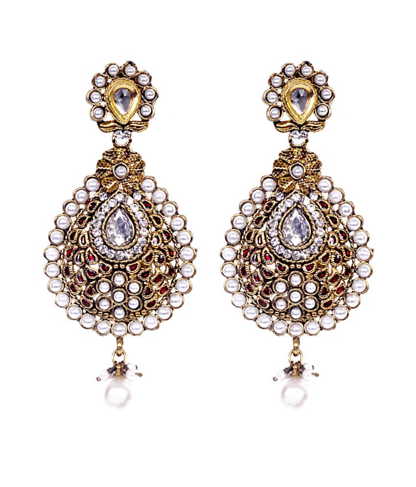 Trikaya's classy gold hangings with white stones and pearls - Buy ...