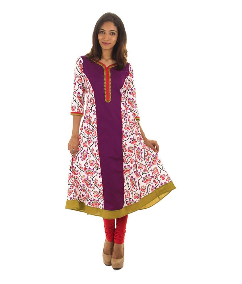 Estyle Purple Floral Printed Anarkali Kurti With Wide Flare - Buy ...