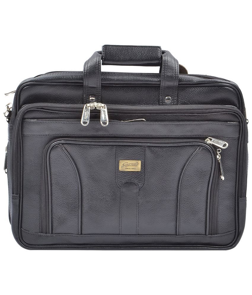 Goldfilled Black Leather Office Bag Buy Goldfilled Black Leather Office Bag Online at Low