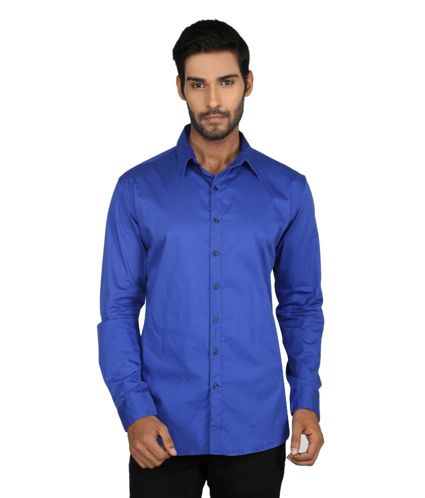 MACORO Blue 100 Percent Cotton Solids Full Smart Casual Shirt for Men ...
