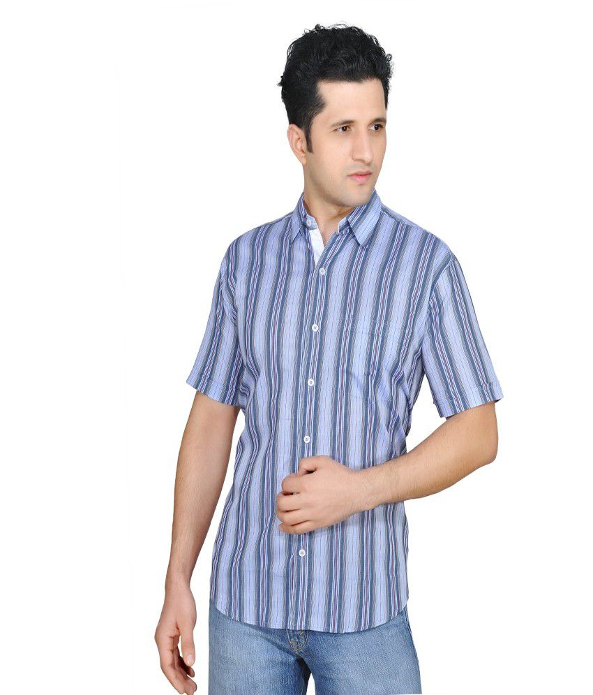 Ubho Core Gray Cotton Stripes Half Sleeves Casual Shirt - Buy Ubho Core ...