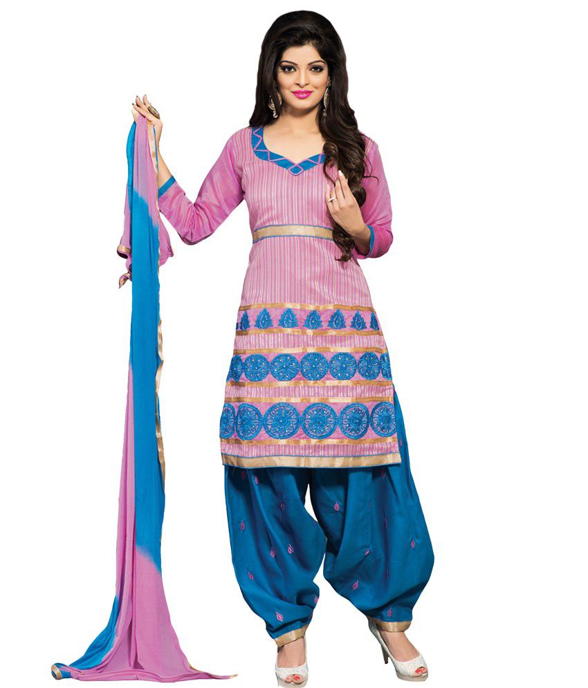 Desi Look Pink Chanderi Dress Material With Dupatta - Buy Desi Look ...