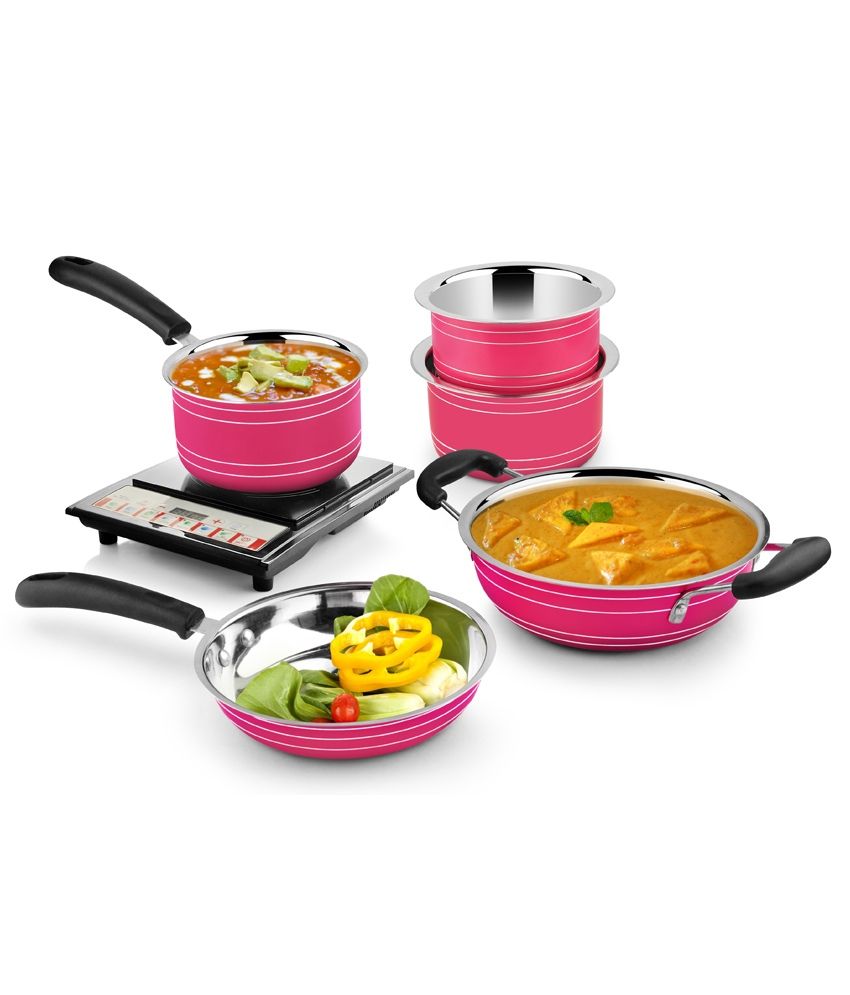 IDEALE HTR+ Pink Green Induction Friendly 5 Pcs Cookware Set Buy
