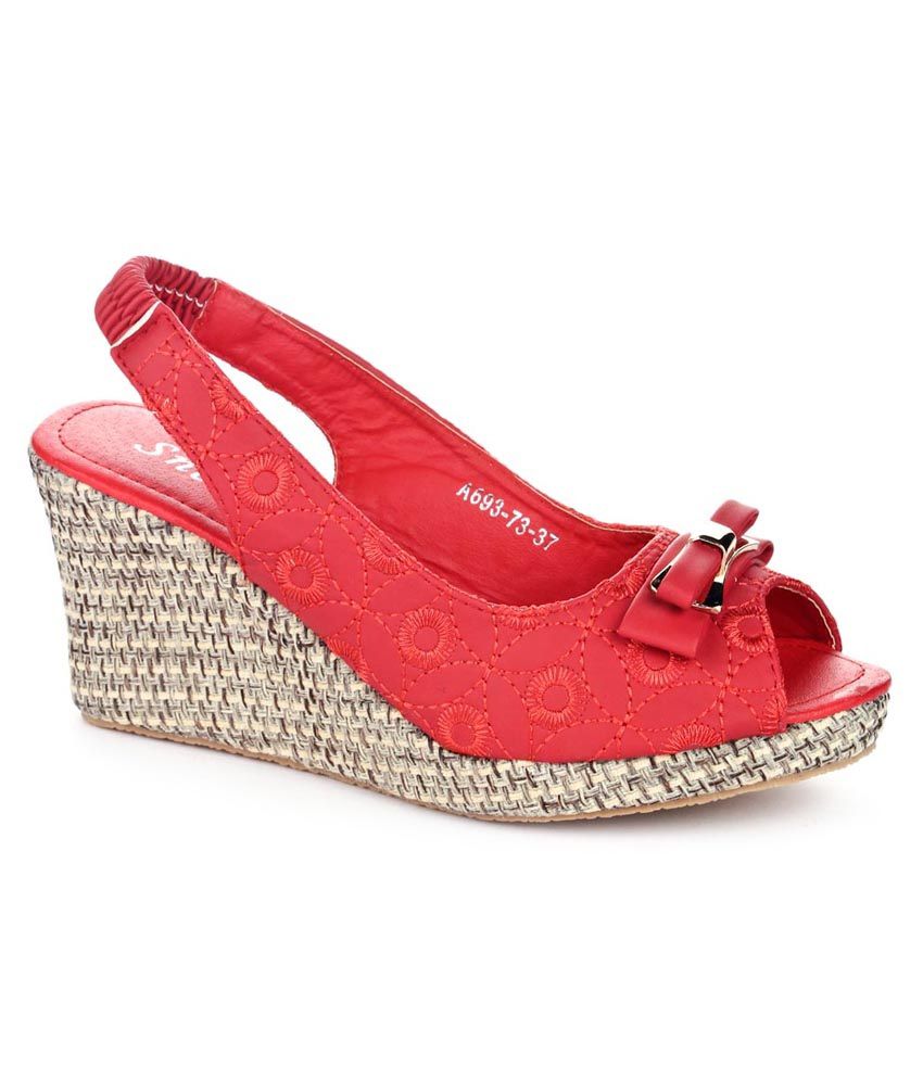 red wedge sandals