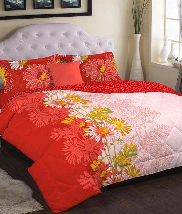 Portico New York Red And Yellow Floral Cotton Comforter Single