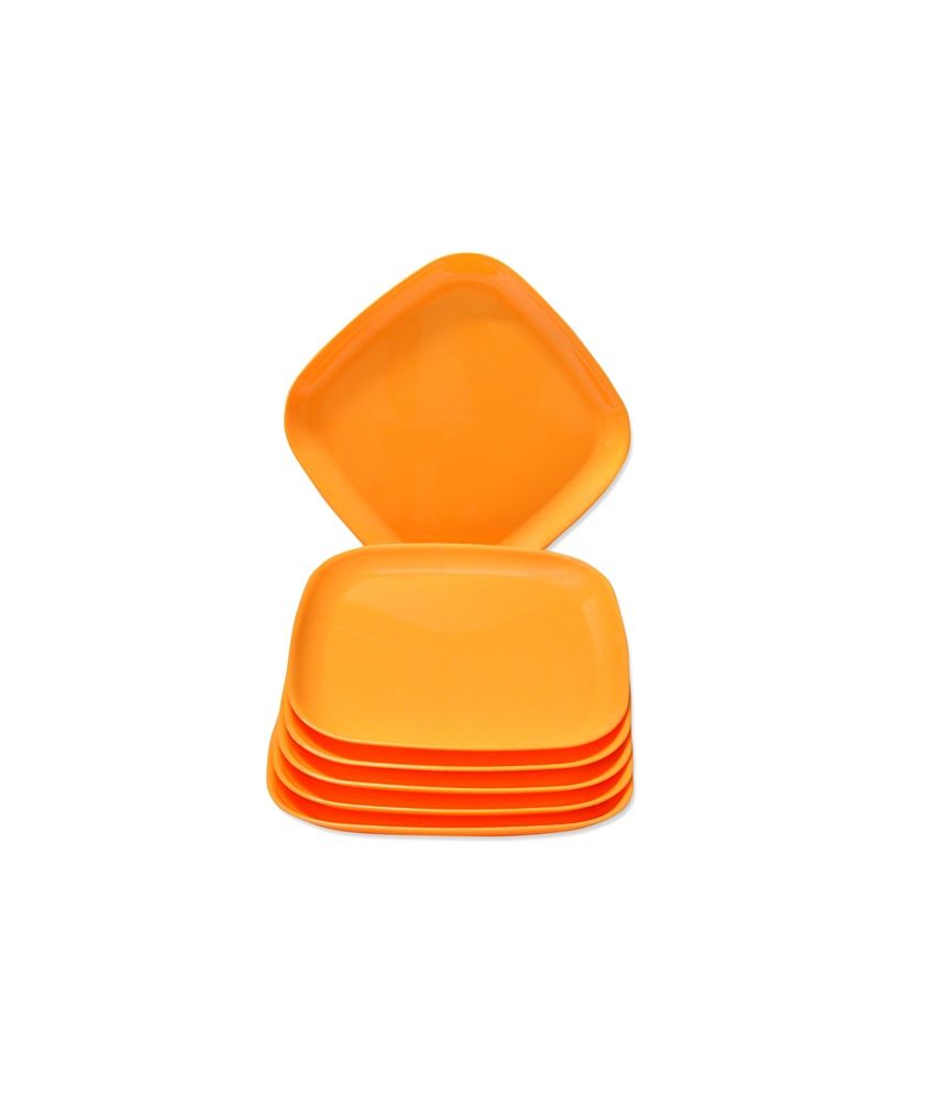 Asp Polyplast Microwave Safe Square Quarter Plate 6 Pc Set (orange