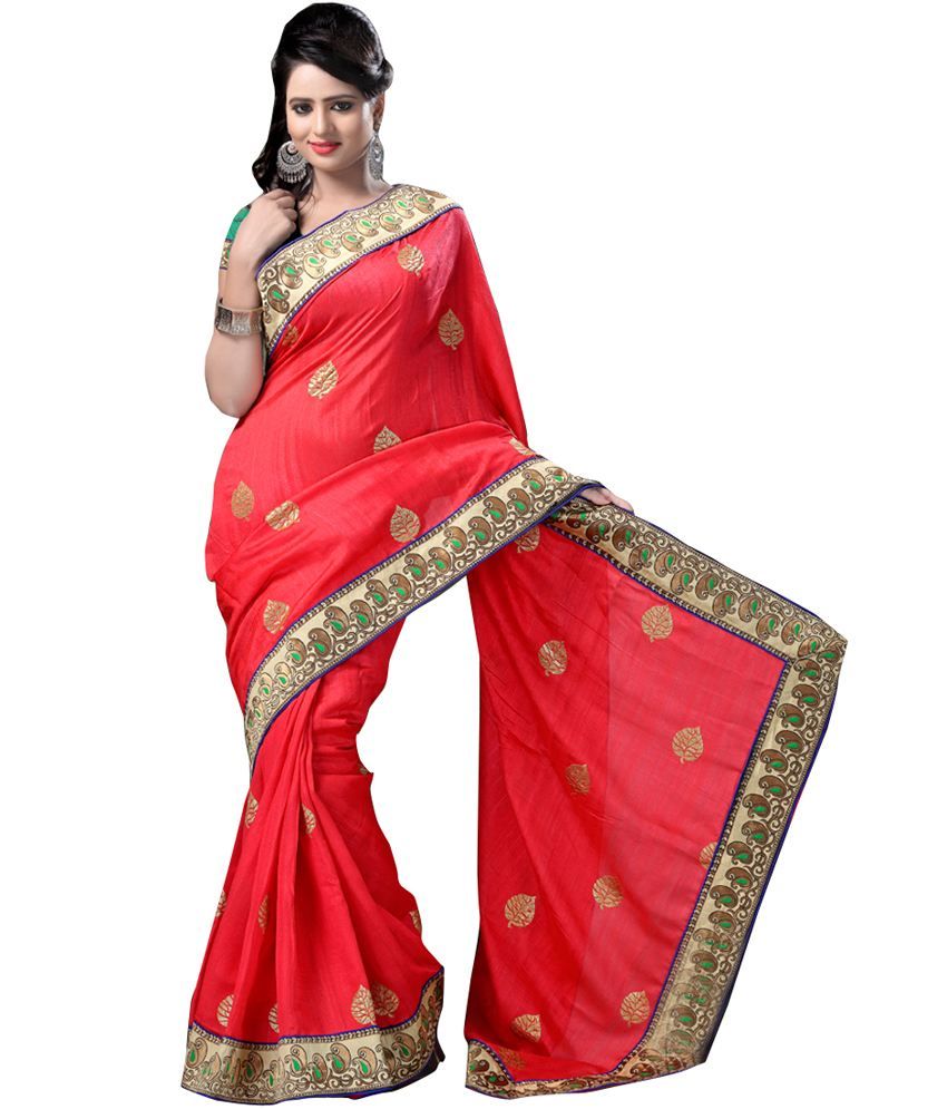 Fashion Attires Red Bhagalpuri Silk Border Work Saree With Blouse 1998