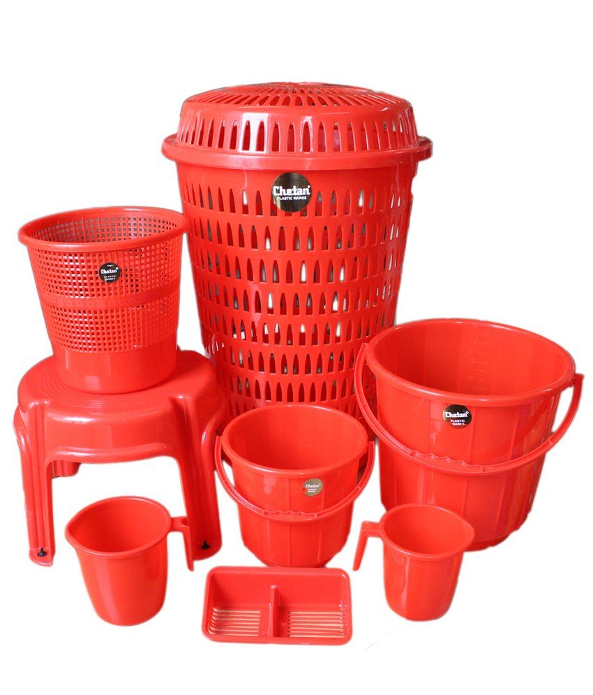Chetan 8 Pc (red Colour) Plastic Bathroom Set Buy Chetan 8 Pc (red