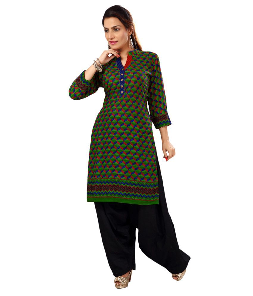 Salwar Studio Green Printed Cotton 3/4th Sleeves Long Kurti - Buy ...