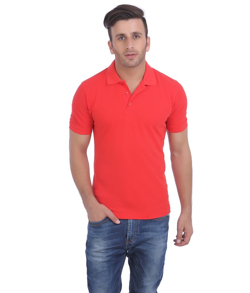     			American Crew Red Cotton Blend Half Polo T Shirt