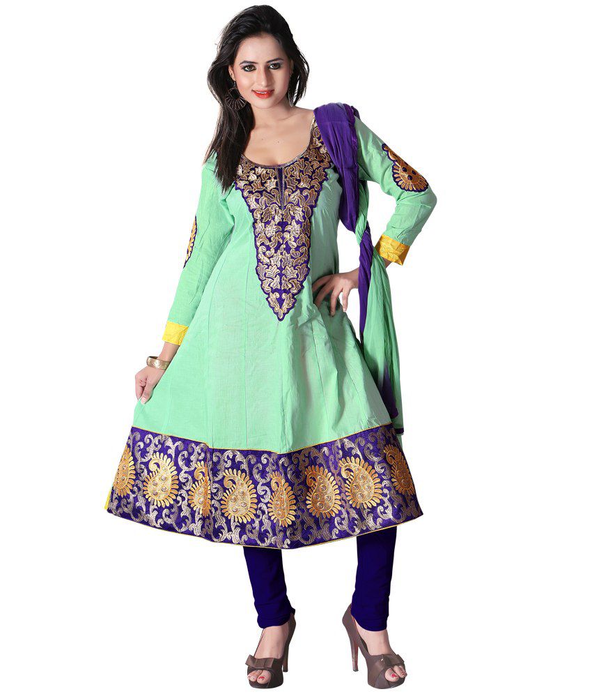 Ansu Fashion Green Cotton Unstitched Dress Material - Buy Ansu Fashion ...