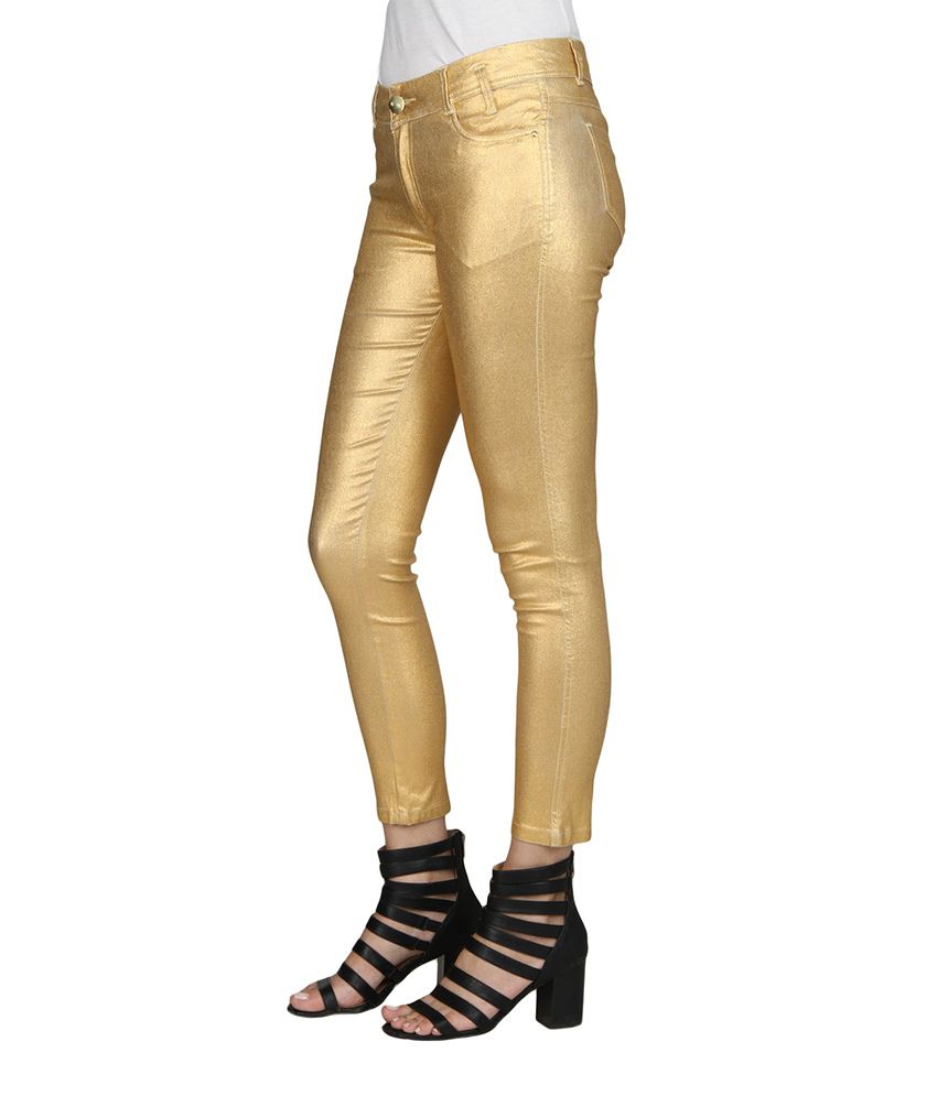 Buy Sheen Gold Cotton Lycra Trousers Online at Best Prices in India ...