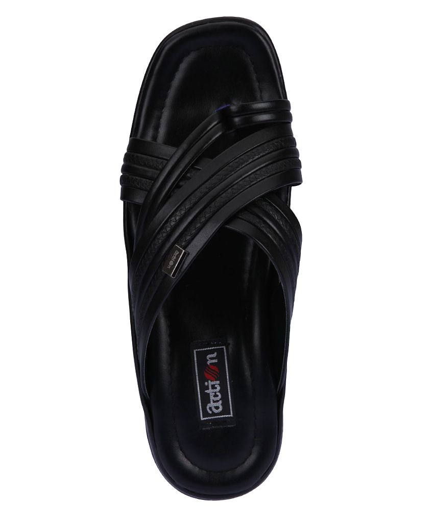 Buy Action Black Slippers For Men 