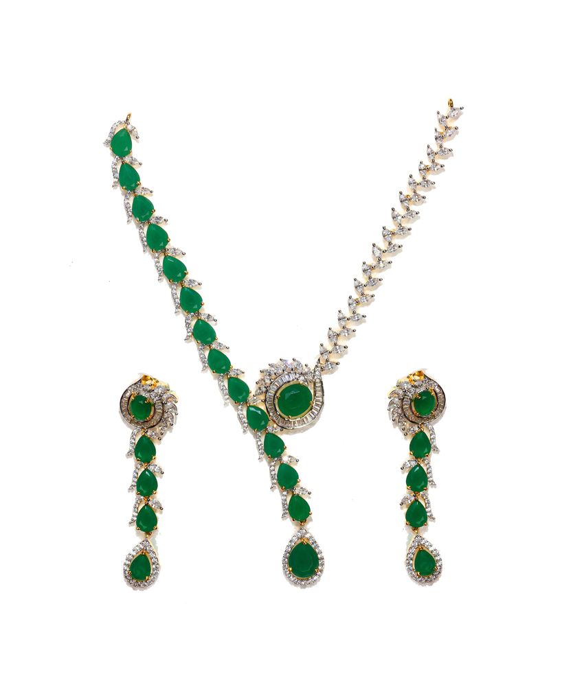 Shubham Jewellers Green Contemporary American Diamond Designer Necklace ...