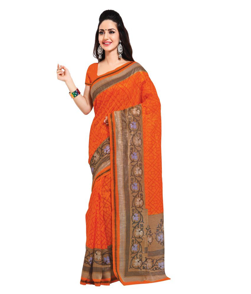 MMF Orange Art Silk Saree - Buy MMF Orange Art Silk Saree Online at Low ...