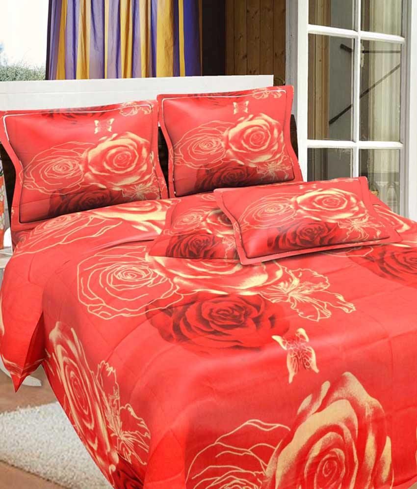 Bombay Dyeing Red Double Bedsheet With 2 Pillow Covers And 1 Full Bath