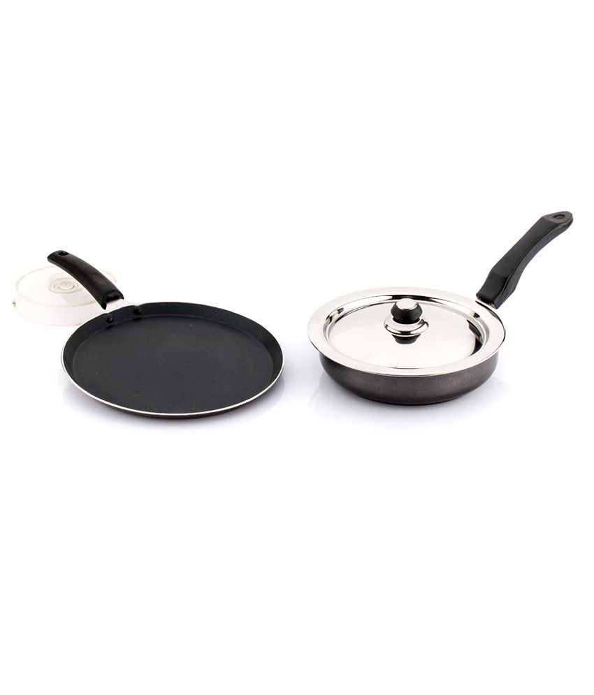 Mahavir Metallic Gray Stainless Steel 1 Ltr Fry Pan And Dosa Tawa (set