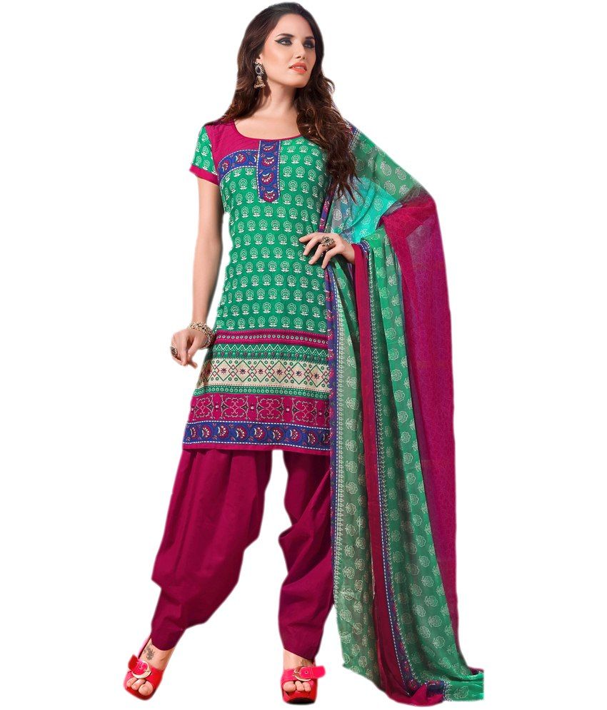 MMF Green Cotton Unstitched Dress Material - Buy MMF Green Cotton ...