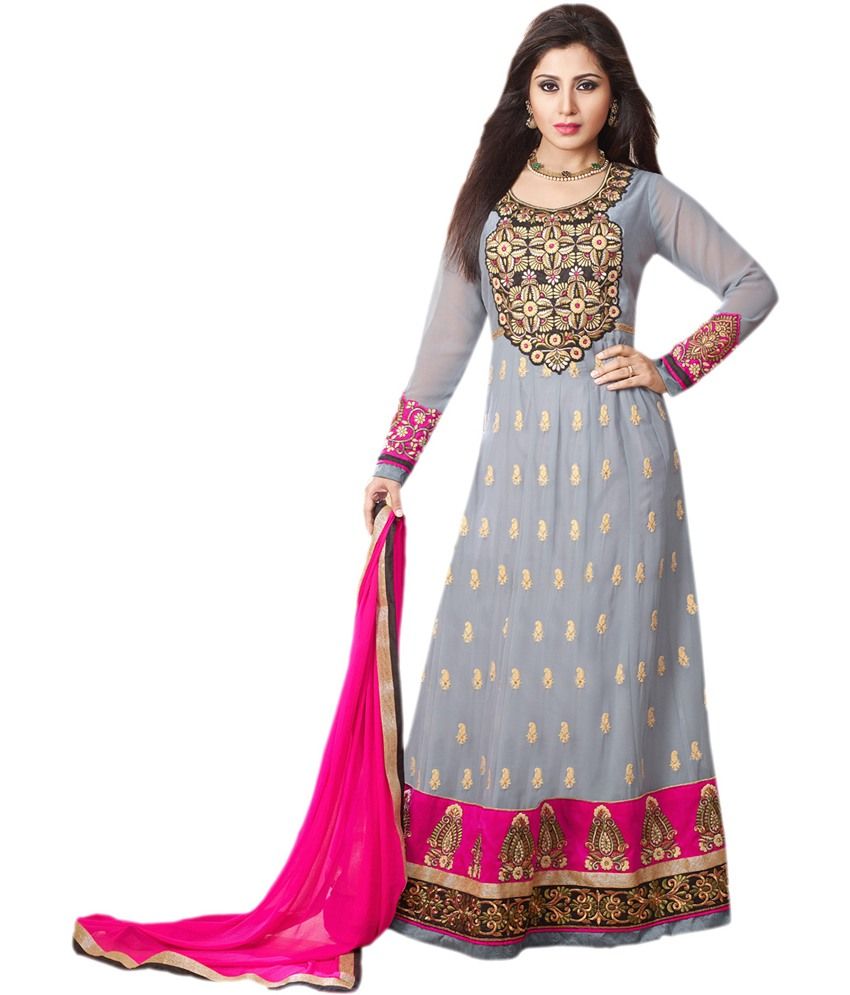 MMF Gray Georgette Unstitched Dress Material - Buy MMF Gray Georgette ...