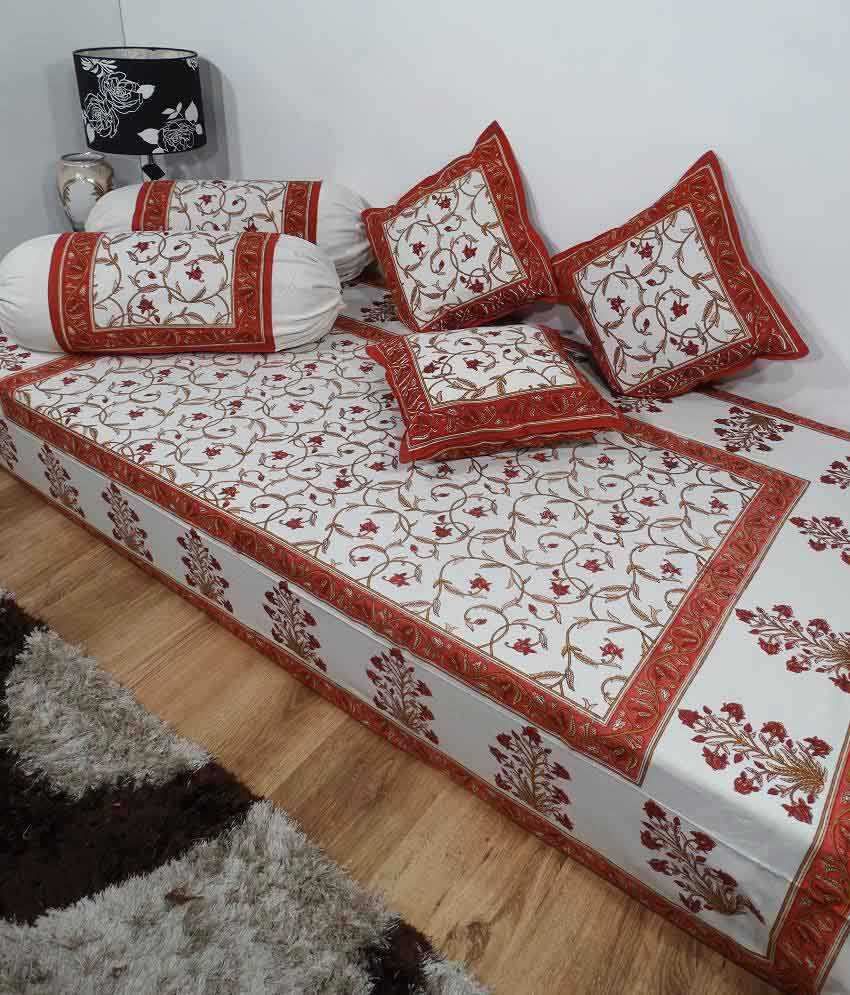 heritage-red-floral-cotton-diwan-set-single-bed-sheet-w-3-cushion