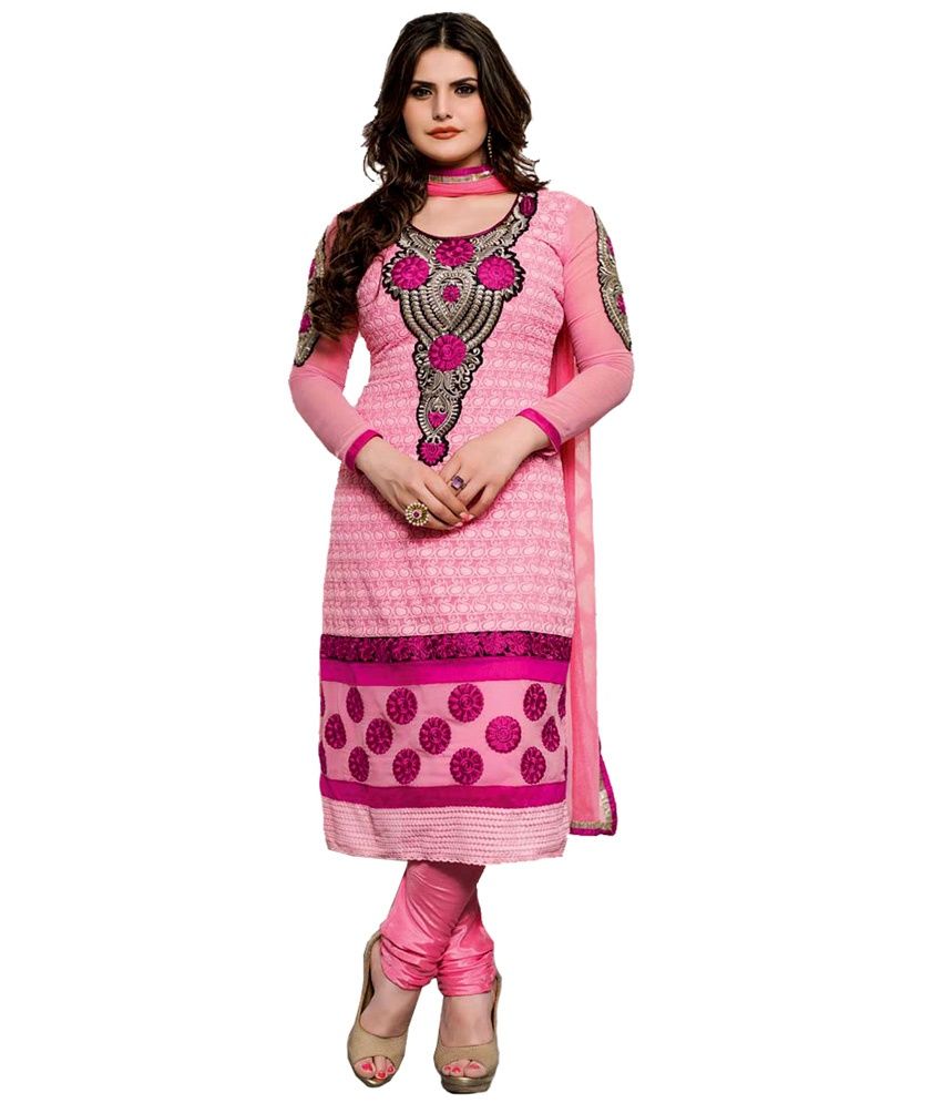 Resham Fabrics Designer Pink Zareen Khan Karachi Work Semi