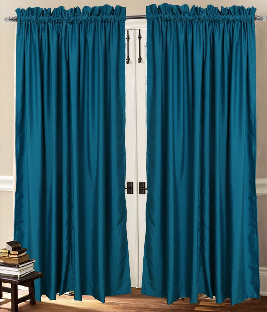 Turquoise Faux Silk Dupioni Curtain Rod Top 40 Wide X 72 Long