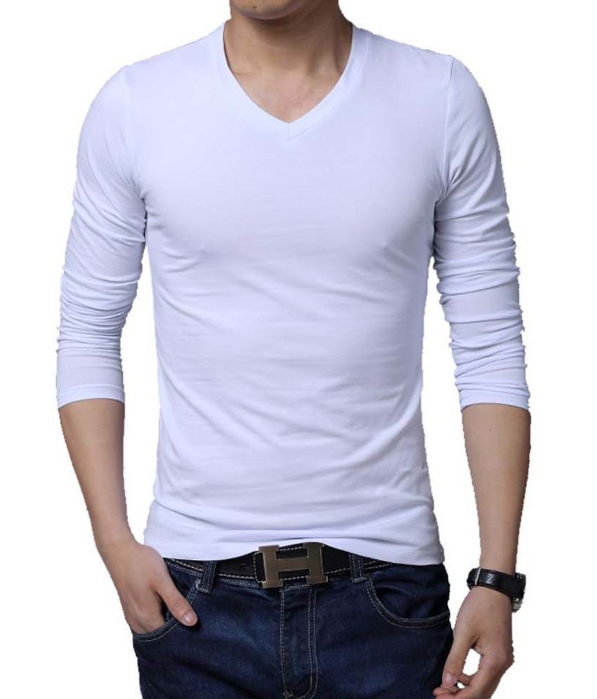White Color V Neck T-shirt. - Buy White 