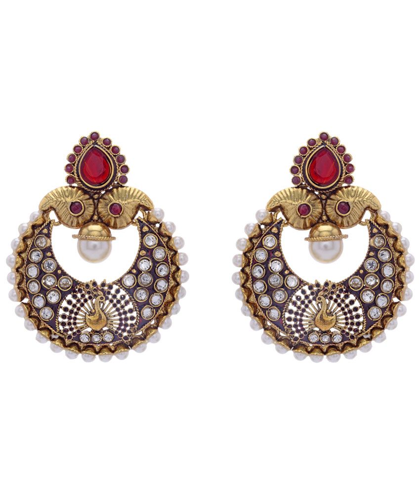 Hyderabad Jewels Red & Golden Hanging Earrings Buy Hyderabad Jewels