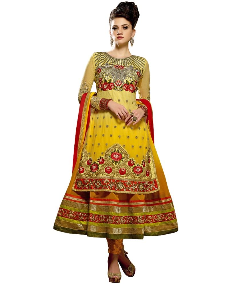 Cutie Pie Collection Yellow And Brown Faux Georgette Unstitched Dress 4951