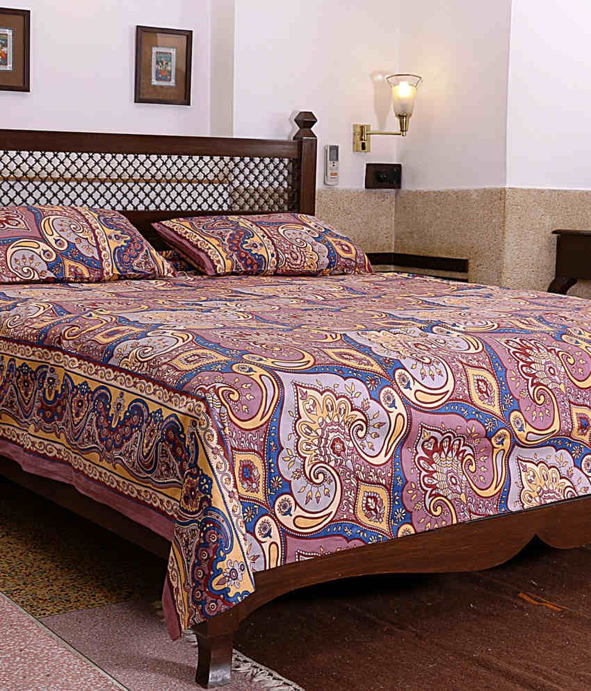 Rajasthani Sarees Pink Cotton Floral Printed Double Bed Sheet Buy