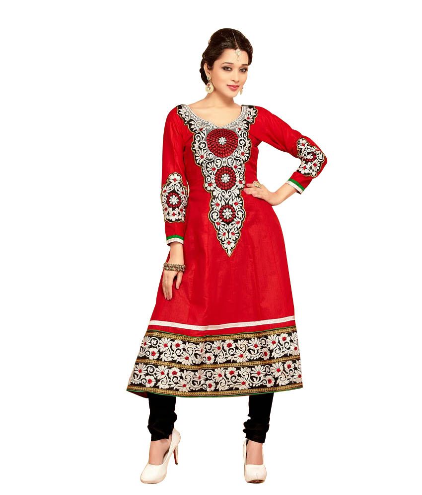 Anvi Red Embroidered Cotton Dress Material Buy Anvi Red