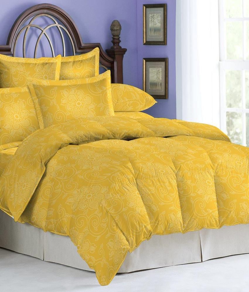 Bombay Dyeing Yellow Floral Cotton Double Bed Sheet With 2 Pillow Covers Buy Bombay Dyeing