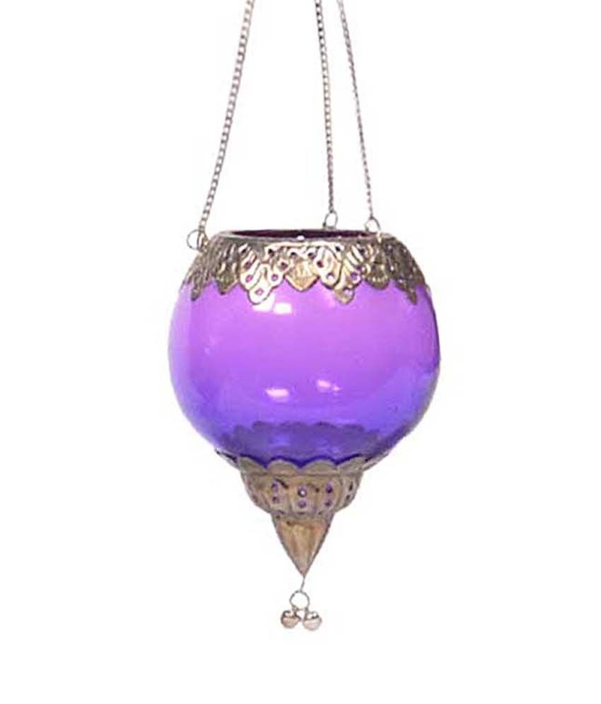 Homeandbazaar Antique Hanging Decorative Votive/ Candle Holder Purple