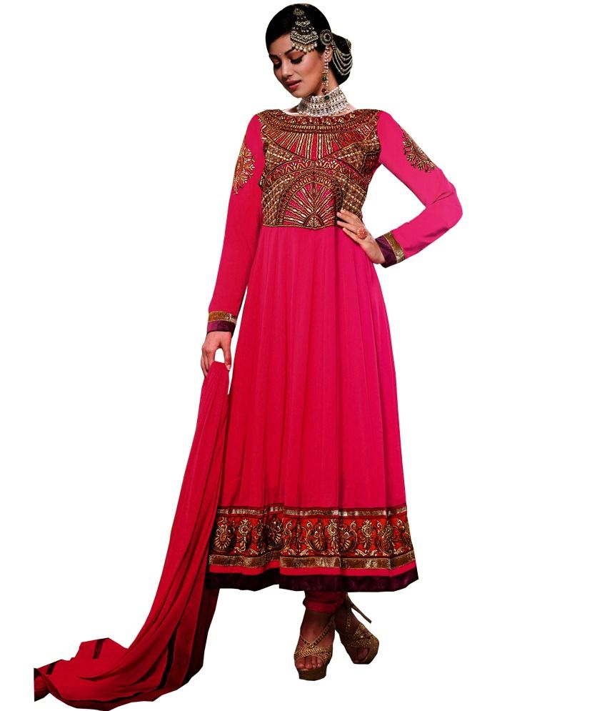 Rv Fashions Pink Faux Knee Length Anarkali Dress