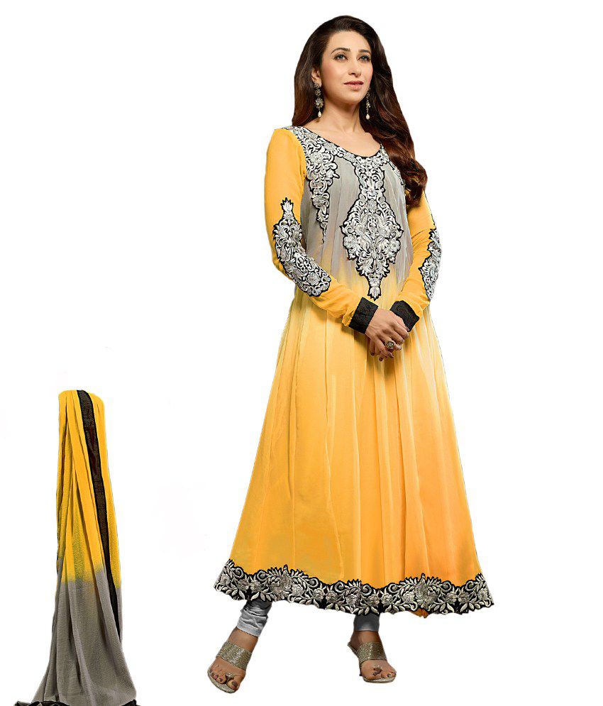Fashioncraft Yellow Georgette Unstitched Dress Material - Buy ...