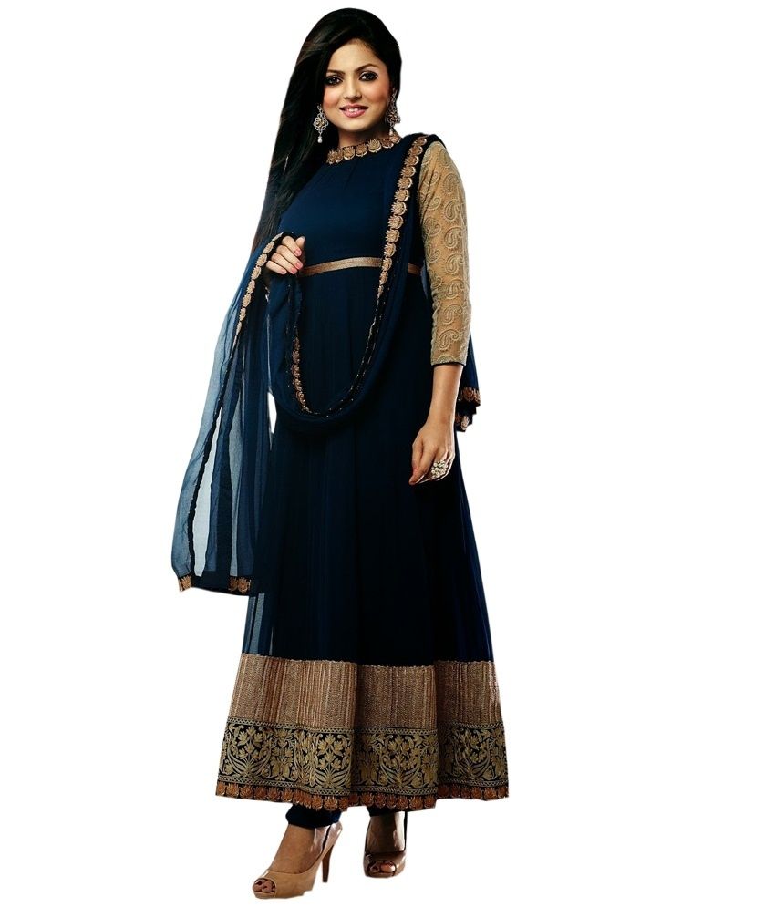 Riya Fashion Navy Embroidered Faux Georgette Semi-Stitched Floor Length ...