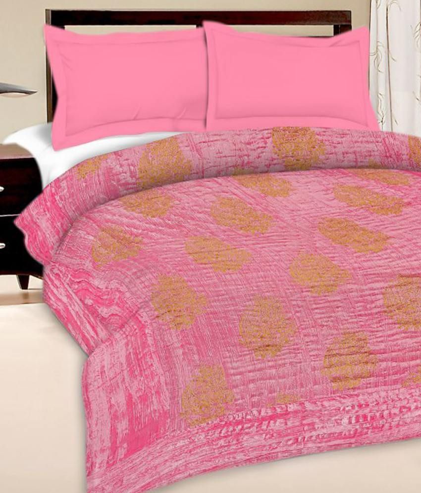 Grj India Single Crushed Velvet Quilt Razai In Gold Pink Buy