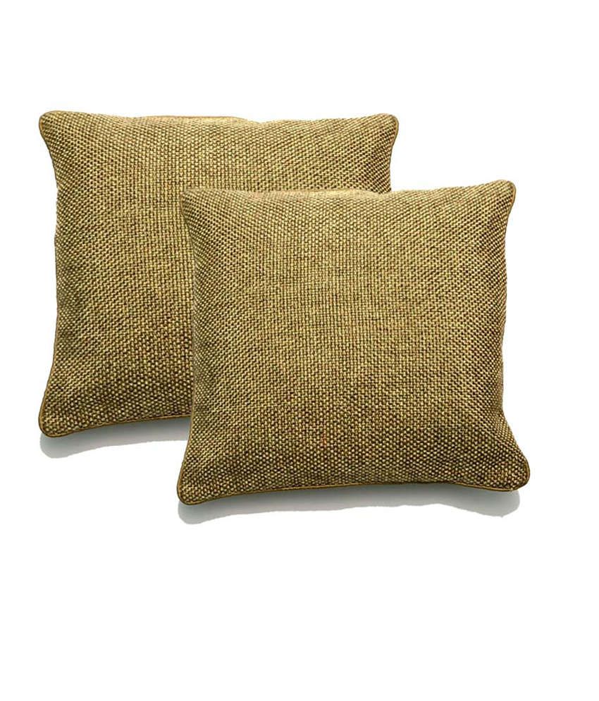 Faux Jute Golden Brown Cushion Cover (Set Of 2) Buy Online at Best